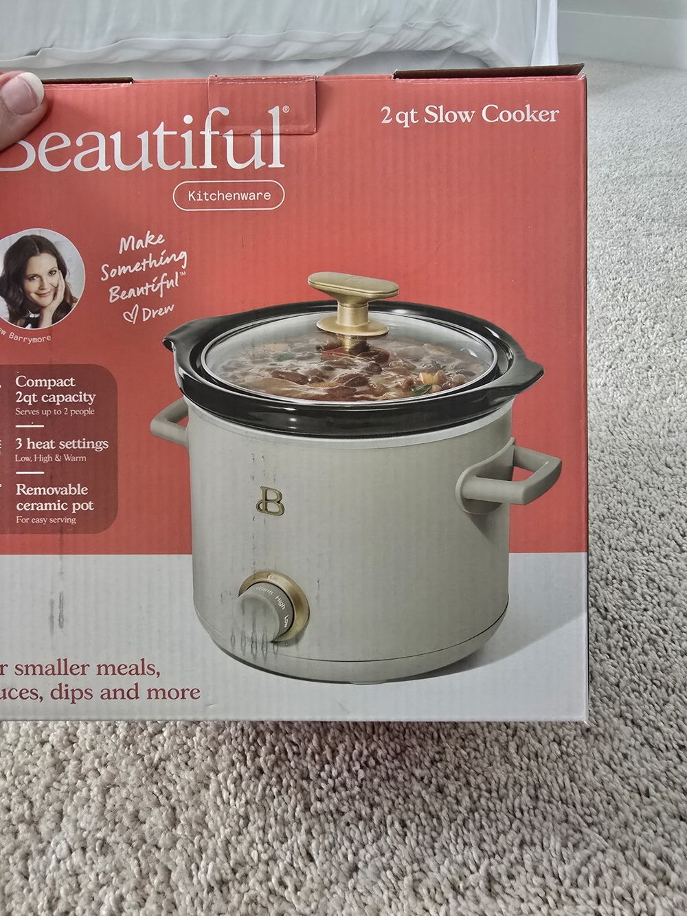Beautiful 2 Qt Manual Slow Cooker, Porcini Taupe by Drew Barrymore